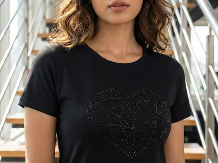 Geometric Studded Heart Crew Neck T-Shirt