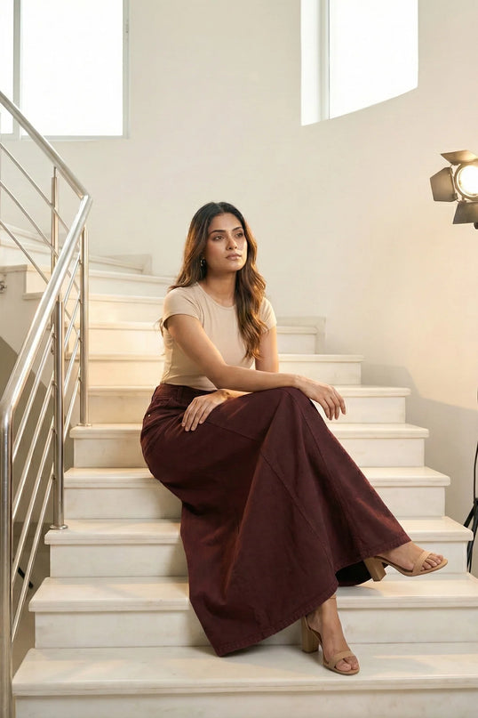 Modern Modest High-Rise Denim Skirt