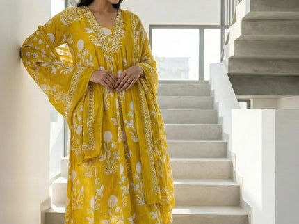 Floral Block Print Cotton Suit Set