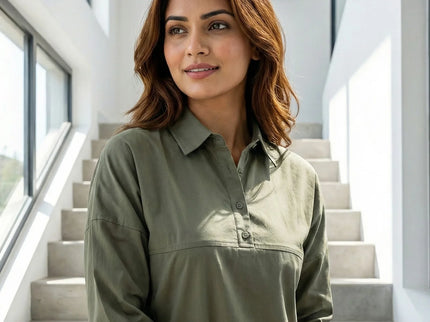 Contemporary Collared Tunic with Side Button Detail