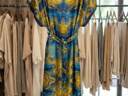 Luxe Jacquard Satin Kaftan with Print Detail