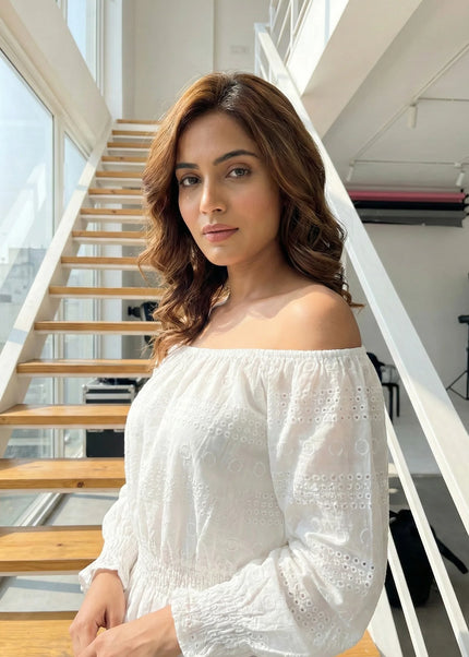 Textured Off-Shoulder Smocked Top