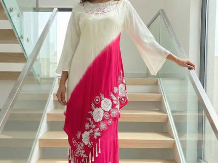 Elegant Cream & Magenta Ombre Kaftan Tunic