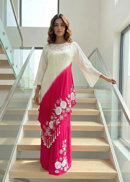 Elegant Cream & Magenta Ombre Kaftan Tunic