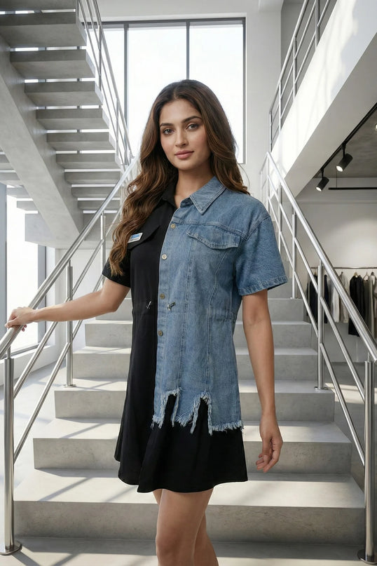 Urban Chic Two-Tone Denim Fusion Dress