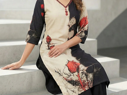Modern Dual-Tone Floral Kurta Set