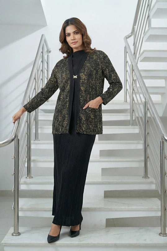 Luxurious Black & Gold Plisse Ensemble