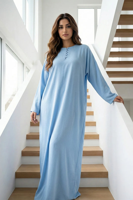 Elegant Powder Blue Button-Down Maxi Dress