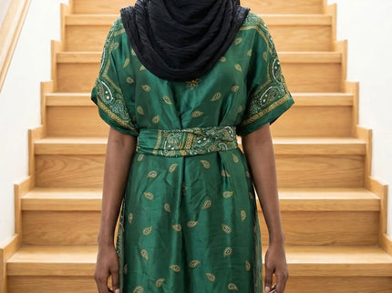 Luxe Jacquard Satin Kaftan with Print Detail