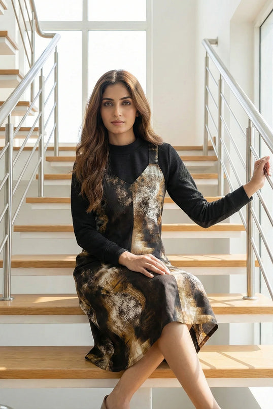 Abstract Print Pinafore-Style Dress