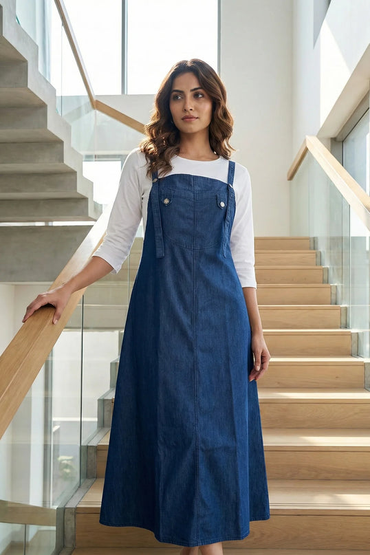 Modest Maxi Pinafore Dress with Adjustable Straps