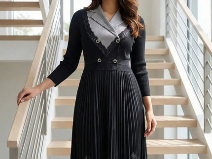Elegant Blazer-Style Pleated Midi Dress