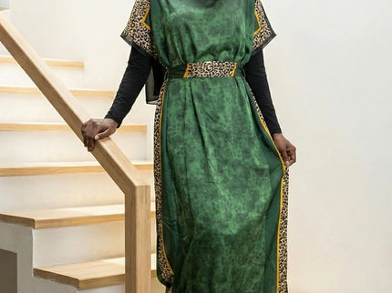 Luxe Jacquard Satin Kaftan with Print Detail