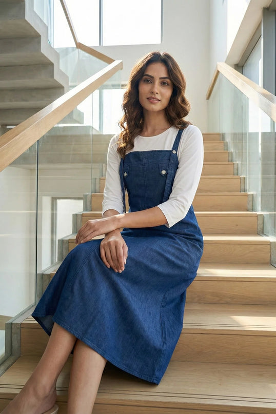 Modest Maxi Pinafore Dress with Adjustable Straps