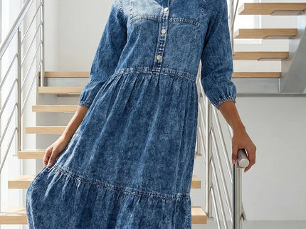 Acid Wash Denim Tiered Midi Dress