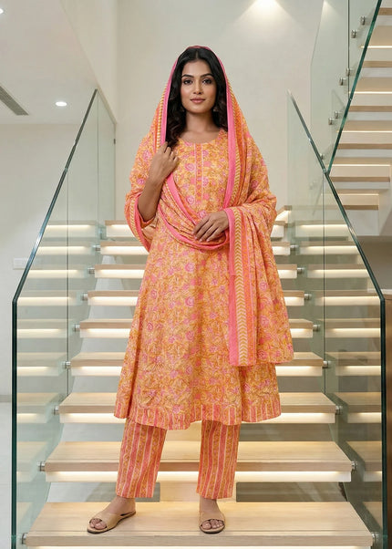 Floral Print Suit Set with Striped Pants