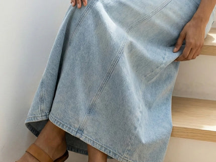 Vintage Light-Wash Paneled Denim Maxi Skirt