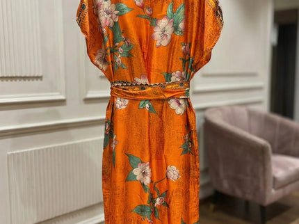 Luxe Jacquard Satin Kaftan with Print Detail