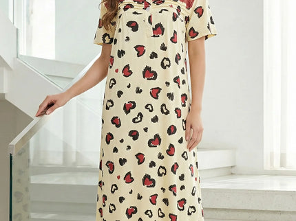 Heart Print Cotton Maxi Nightgown