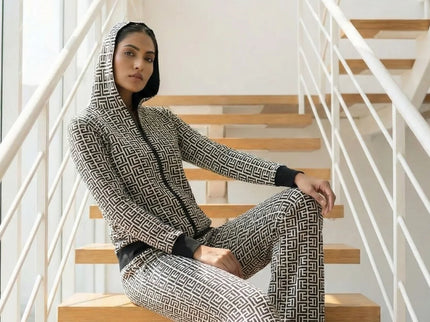 Chic Monochrome Geometric Knit Co-ord Set