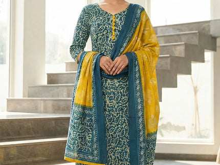 Floral Print Suit Set with Striped Pants