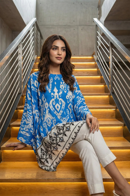 Chic Ikat-Print Tunic Kaftan Top