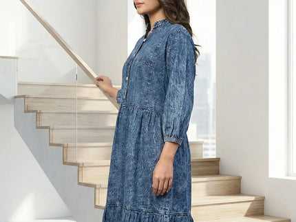 Acid Wash Denim Tiered Midi Dress