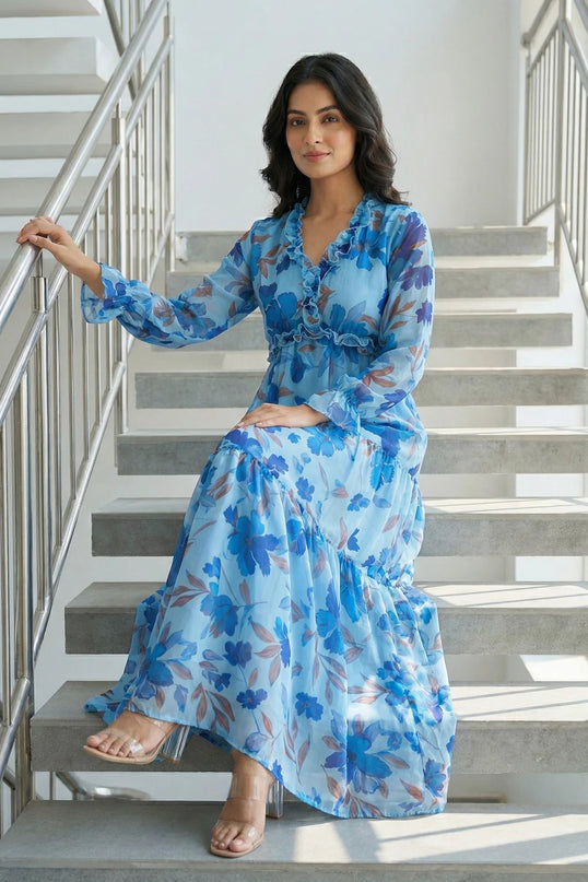 Floral Chiffon Tiered Maxi Dress