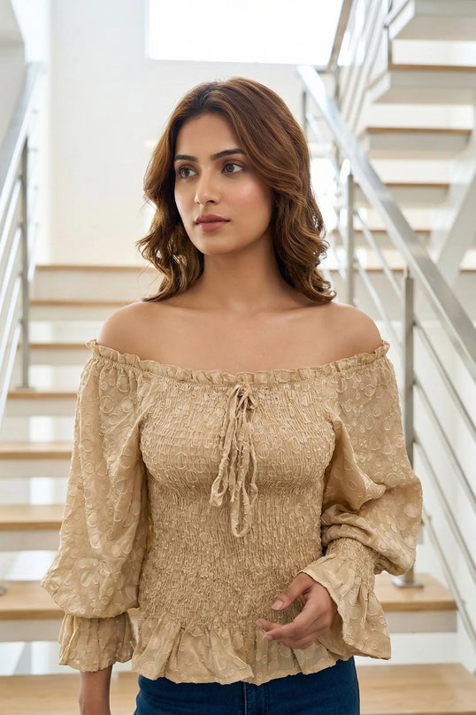 Charming Smocked Tie-Front Blouse