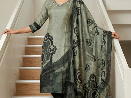 Contemporary Grey & Black Abstract Print Suit Set