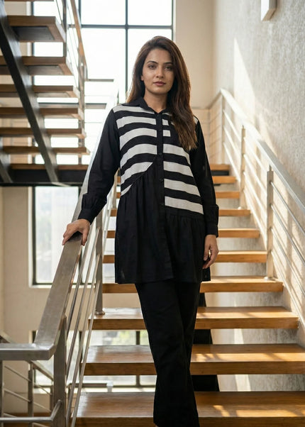 Contemporary Striped Panel Shirt