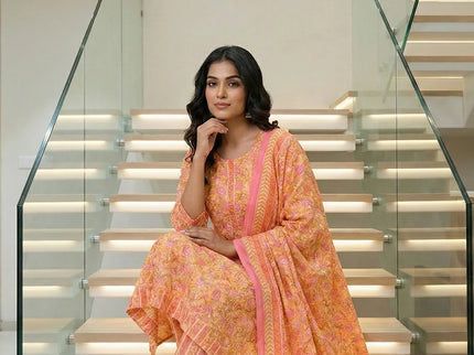 Floral Print Suit Set with Striped Pants