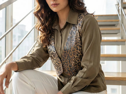Sequined Animal Print Vest Shirt