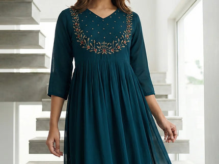 Exquisite Georgette A-Line Kurti with Hand Embroidery