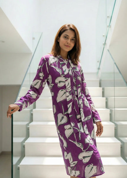 Amethyst Floral Button-Down Midi Dress
