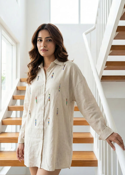 Embellished Longline Button-Down Tunic