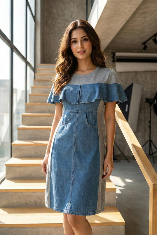 Modern Denim & Jersey Fusion Dress