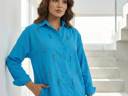 Embellished Longline Button-Down Tunic