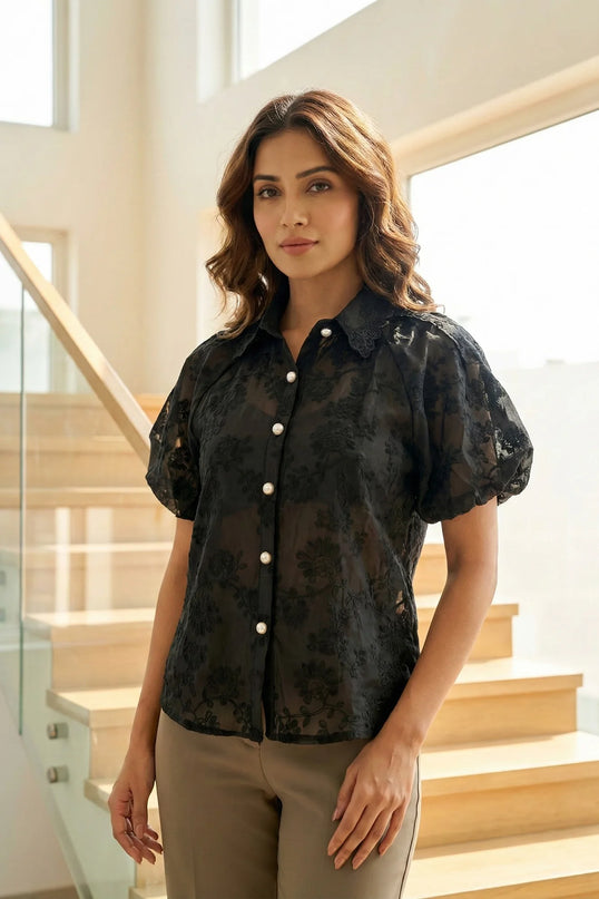 Embroidered Puff Sleeve Blouse