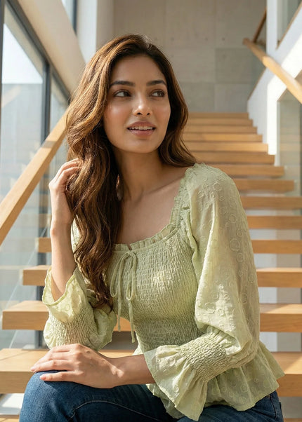 Charming Smocked Tie-Front Blouse