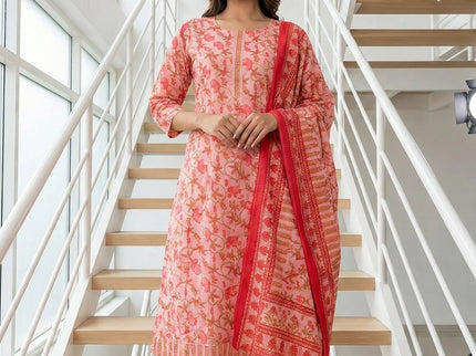 Floral Print Suit Set with Striped Pants