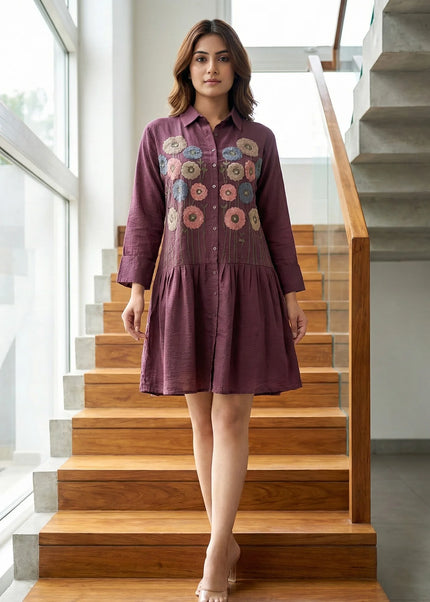 Chic Embroidered Shirt Dress