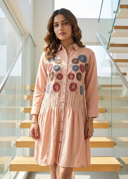 Chic Embroidered Shirt Dress