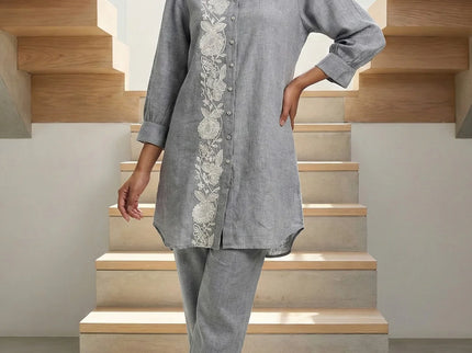 Slate Grey Floral Embroidered Co-ord Set