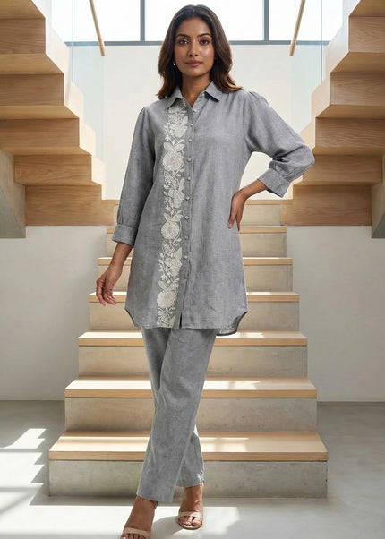 Slate Grey Floral Embroidered Co-ord Set