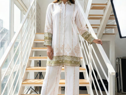 Elegant Damask Print Tunic & Wide-Leg Trouser Set