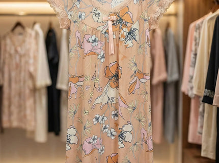 Floral Lace-Trimmed Maxi Nightgown