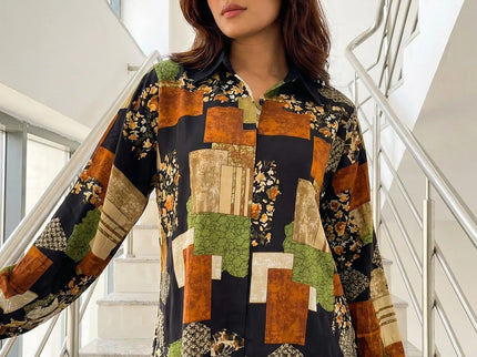 Geometric Patchwork Button-Down Shirt