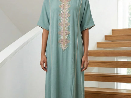 Elegant Teal Green Embroidered Maxi Dress