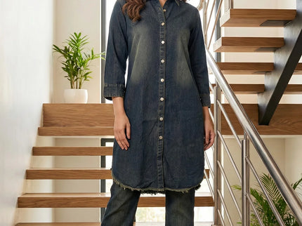 Acid Wash Denim Tunic & Wide-Leg Jeans Co-ord Set